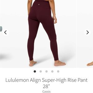 Lululemon HR pant 28” size 10 cassis NWT